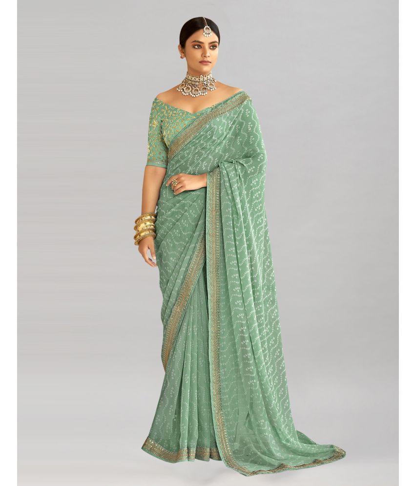     			Samah Georgette Printed Saree With Blouse Piece - Mint Green ( Pack of 1 )