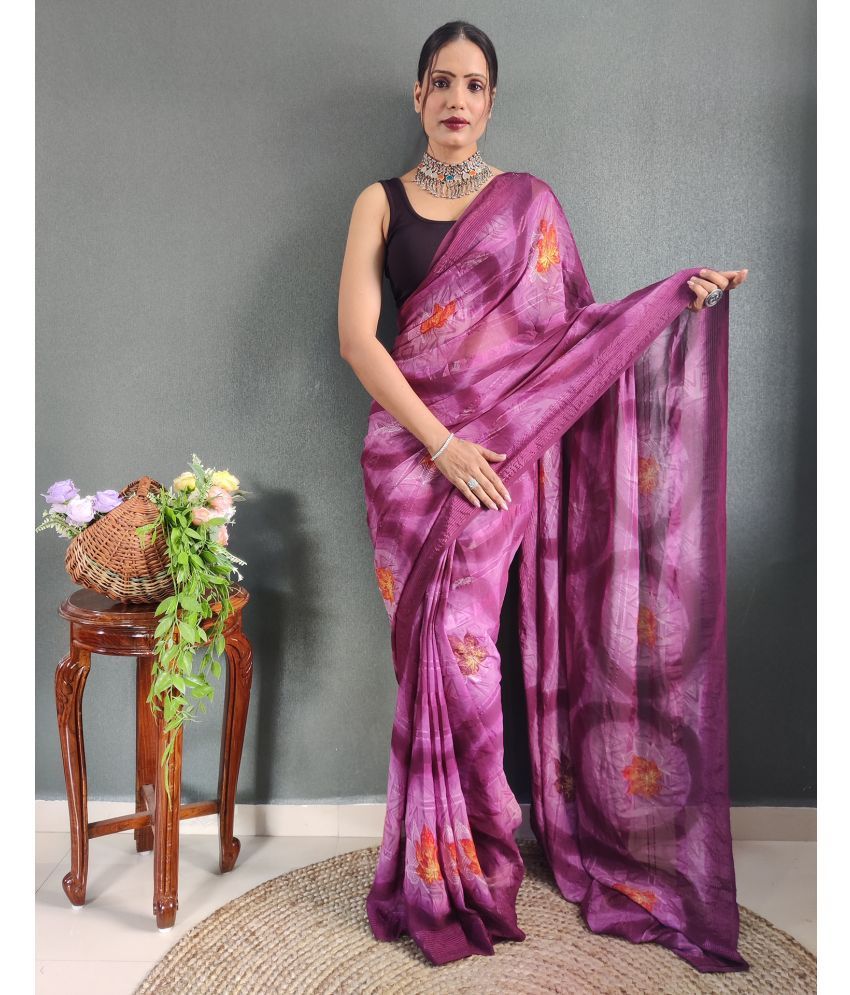     			Samah Georgette Printed Saree With Blouse Piece - Lavender ( Pack of 1 )