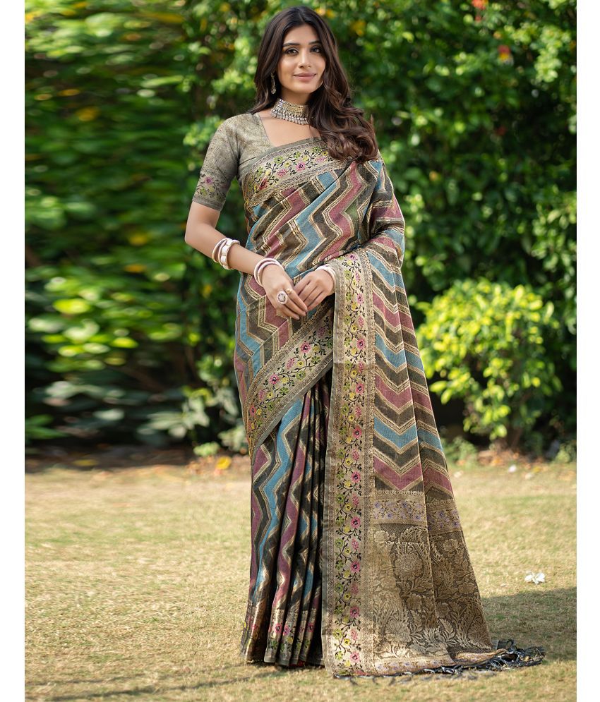     			Samah Organza Woven Saree With Blouse Piece - Multicolour ( Pack of 1 )