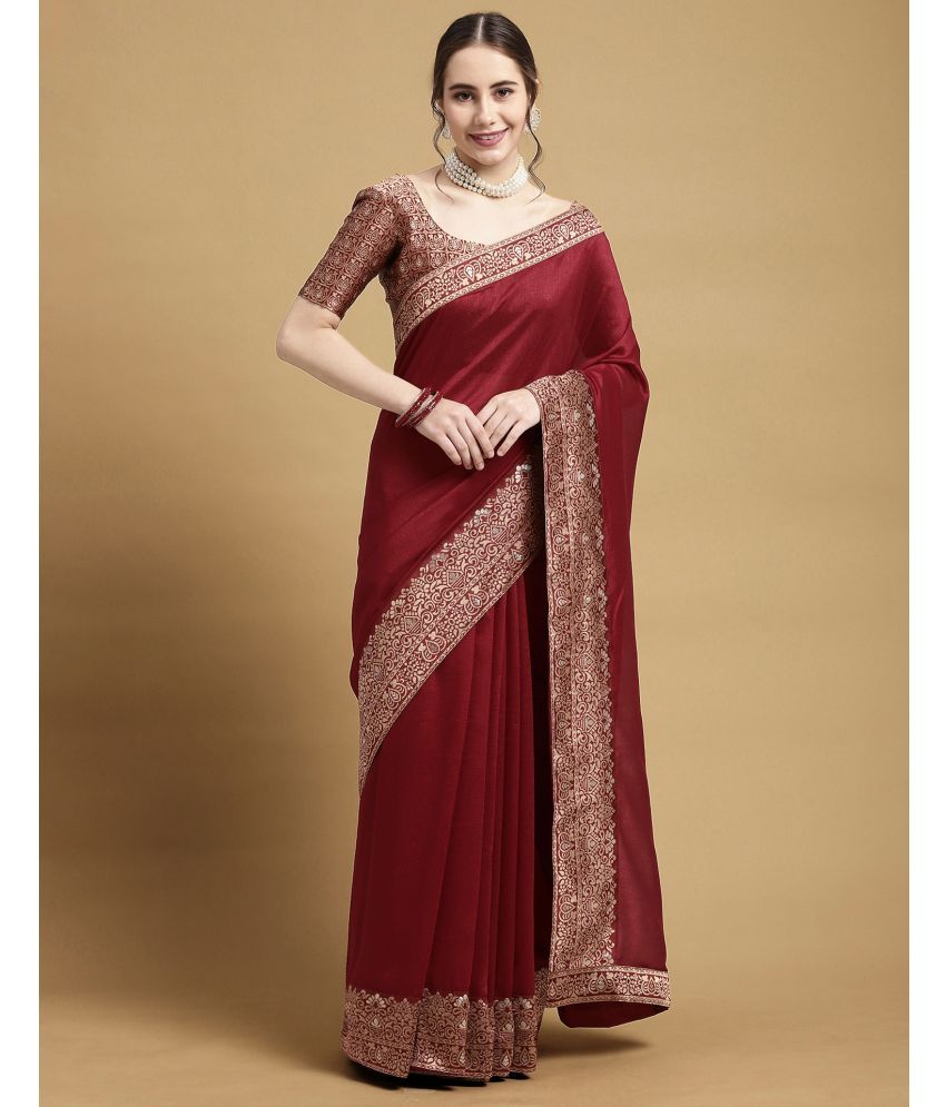     			Samah Silk Blend Woven Saree With Blouse Piece - Maroon ( Pack of 1 )