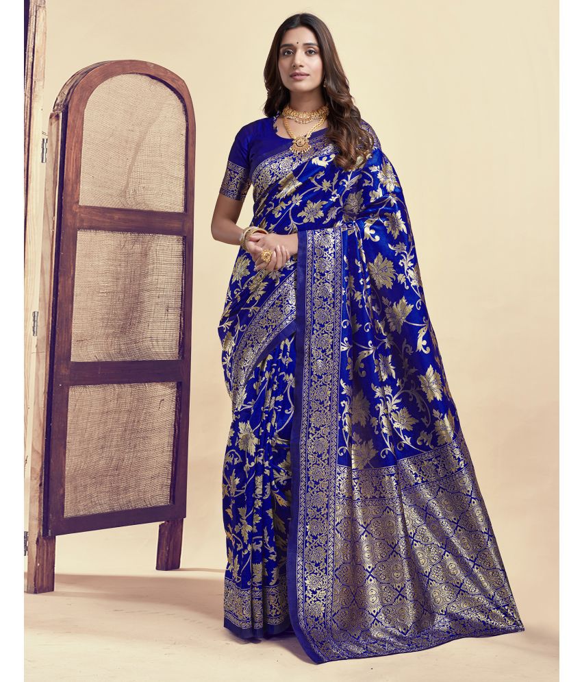     			Samah Silk Woven Saree With Blouse Piece - Blue ( Pack of 1 )