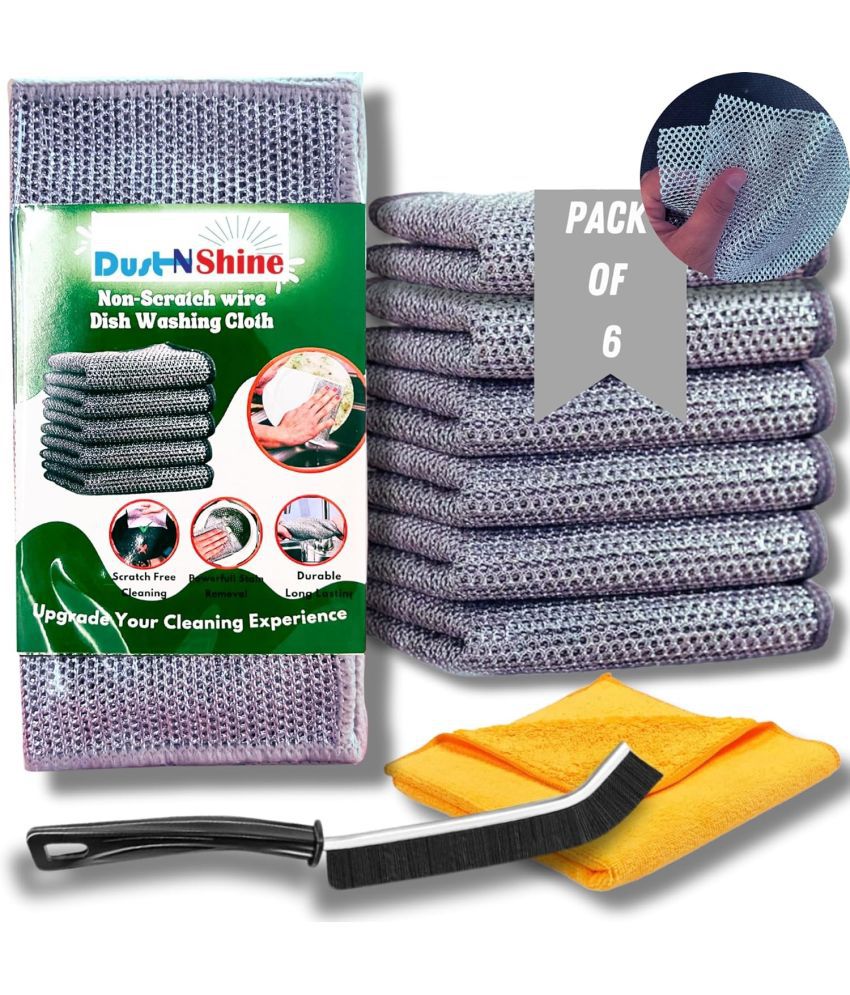     			dust n shine Silver Stainless Steel 6Ps Steal cloth+1Ps black brush+1Ps Soft cloth ( Set of 6 )
