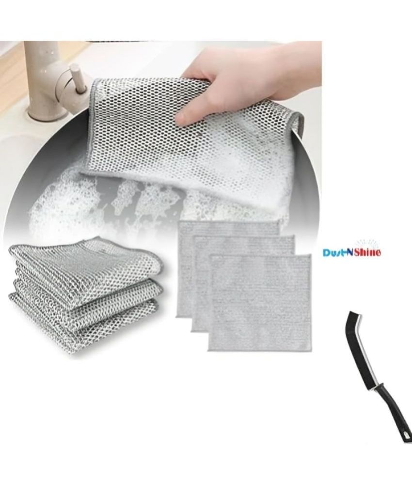     			dust n shine Silver Stainless Steel Steal cloth+1pcs black brush ( Set of 3 )