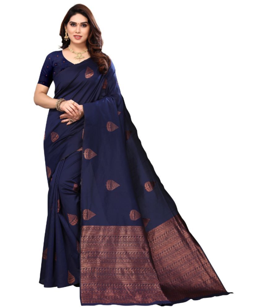     			Aadvika Banarasi Silk Printed Saree With Blouse Piece - Blue ( Pack of 1 )