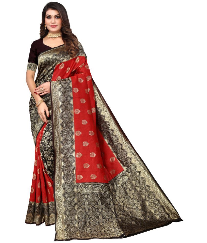     			Aadvika Banarasi Silk Printed Saree With Blouse Piece - Red ( Pack of 1 )