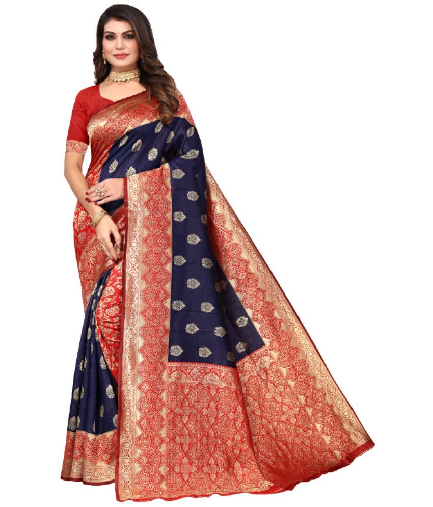     			Aadvika Banarasi Silk Printed Saree With Blouse Piece - Blue ( Pack of 1 )