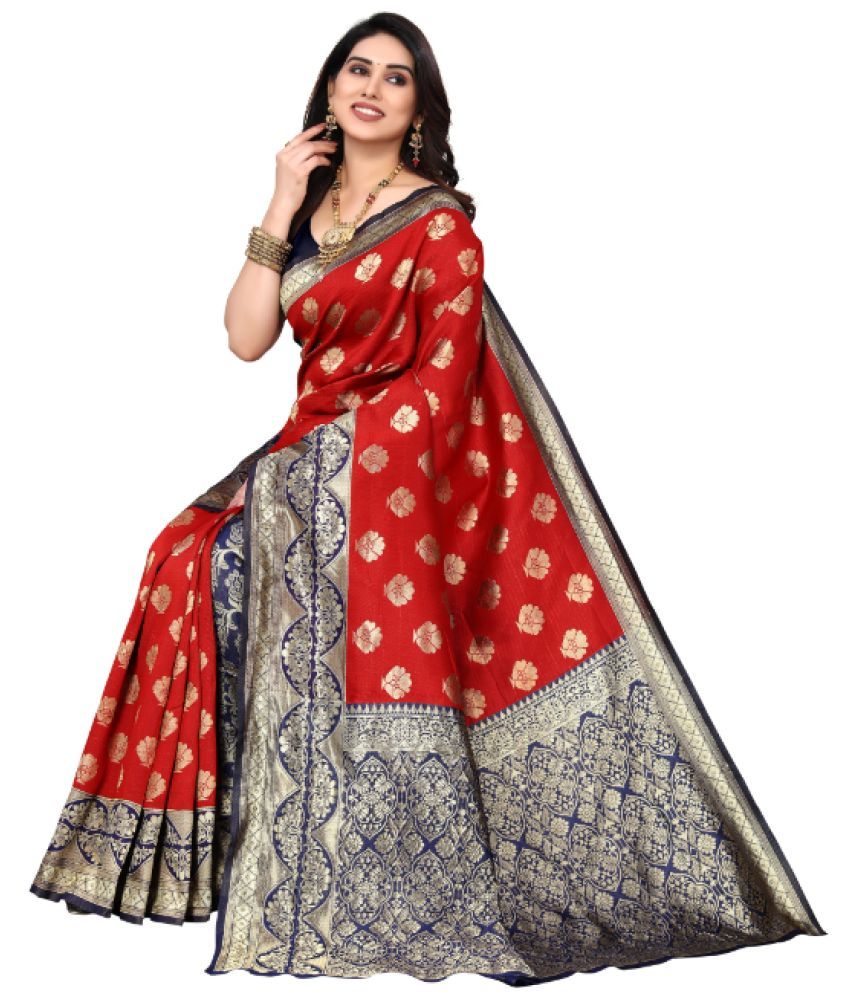     			Aadvika Banarasi Silk Printed Saree With Blouse Piece - Red ( Pack of 1 )