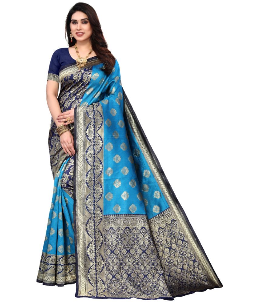     			Aadvika Banarasi Silk Printed Saree With Blouse Piece - Blue ( Pack of 1 )