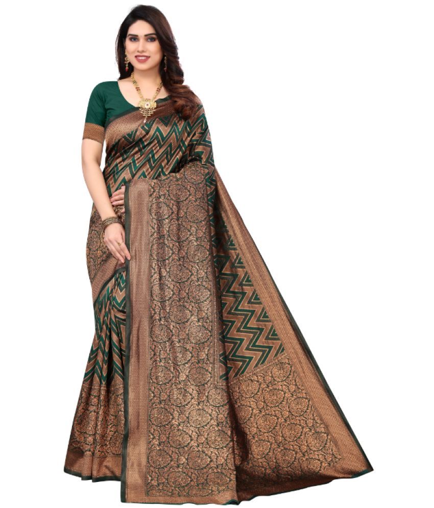     			Aadvika Banarasi Silk Printed Saree With Blouse Piece - Green ( Pack of 1 )