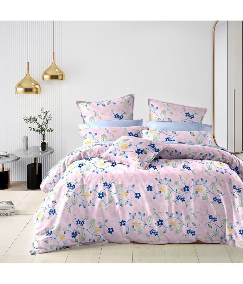     			CTF Bedding Microfiber Floral 1 Double Queen Size Bedsheet with 2 Pillow Covers - Pink