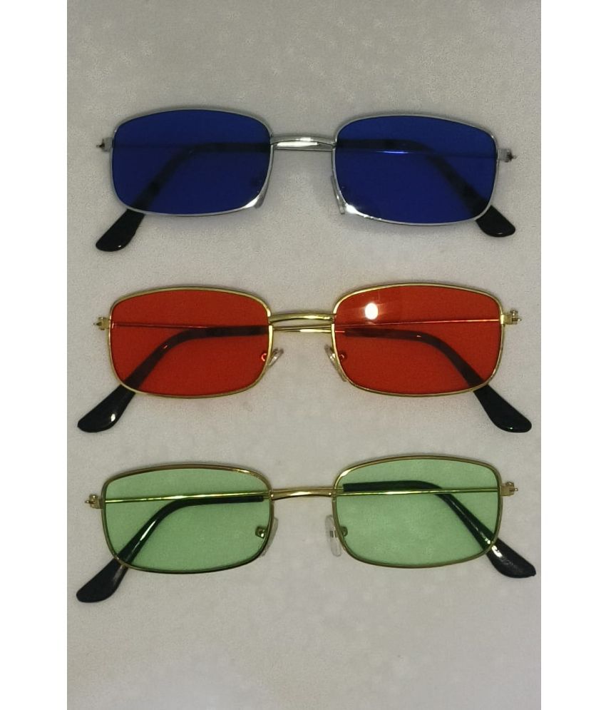     			David Martin Gold Square Sunglasses ( Pack of 3 )