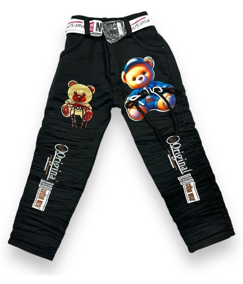     			Kids Black Teddy Printed Cotton Jeans