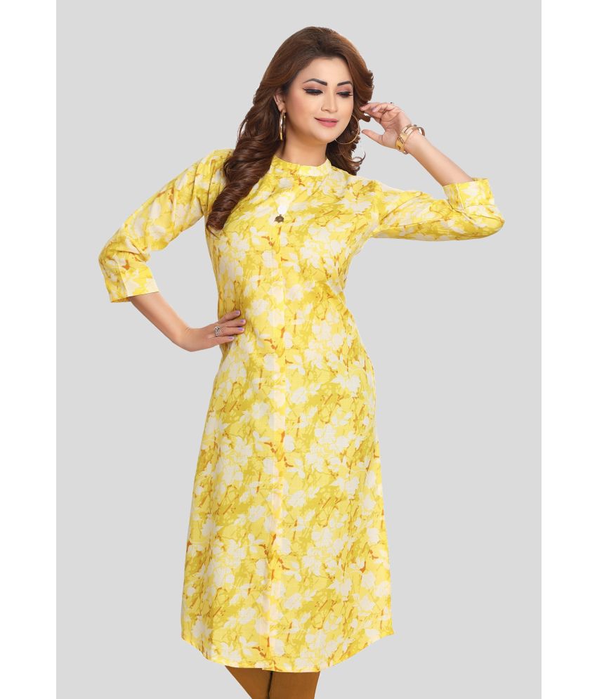     			Meher Impex Cotton Printed Straight Women's Kurti - Yellow ( Pack of 1 )