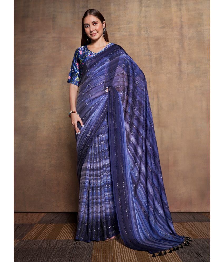     			Rekha Maniyar Fashions Chiffon Printed Saree With Blouse Piece - Navy Blue ( Pack of 1 )