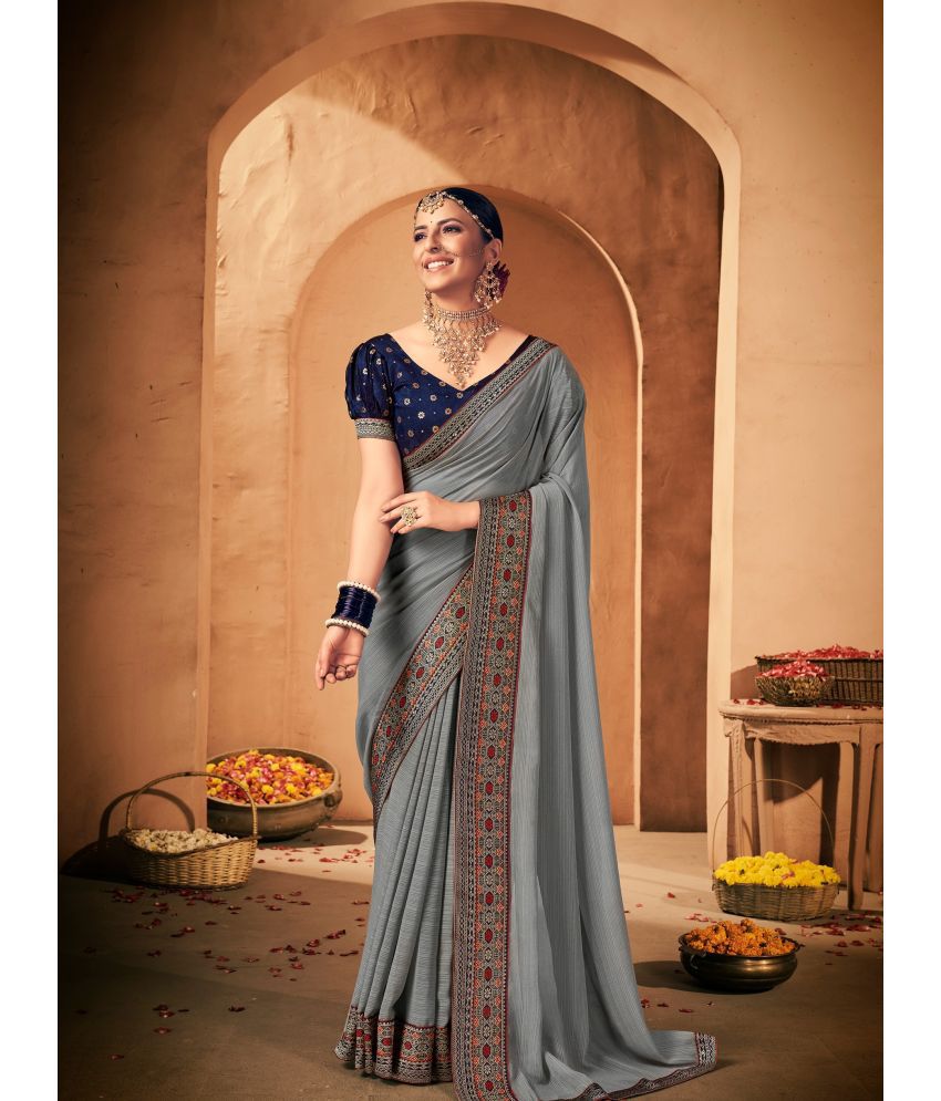     			Rekha Maniyar Fashions Georgette Solid Saree With Blouse Piece - Grey ( Pack of 1 )