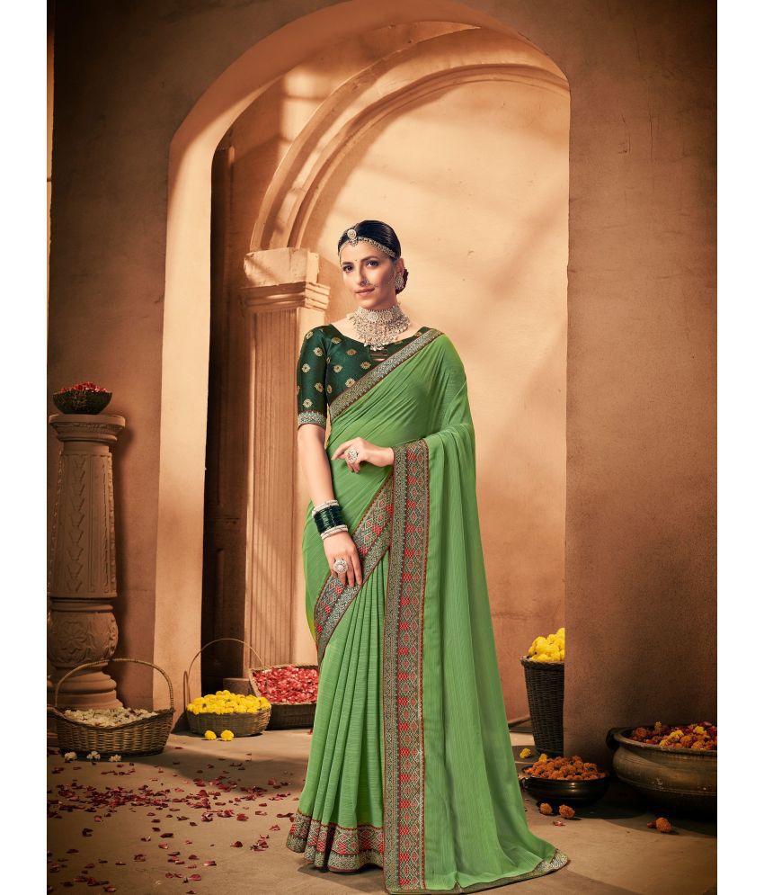     			Rekha Maniyar Fashions Georgette Solid Saree With Blouse Piece - Green ( Pack of 1 )