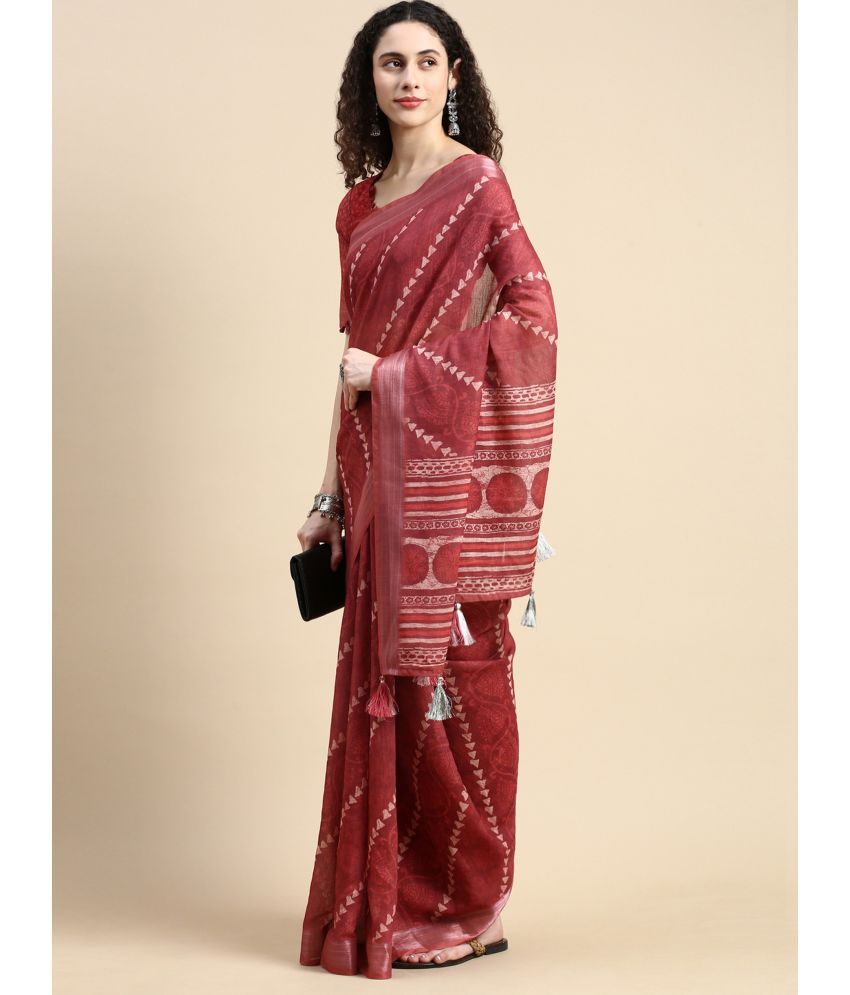     			Rekha Maniyar Fashions Nylon Printed Saree With Blouse Piece - Maroon ( Pack of 1 )