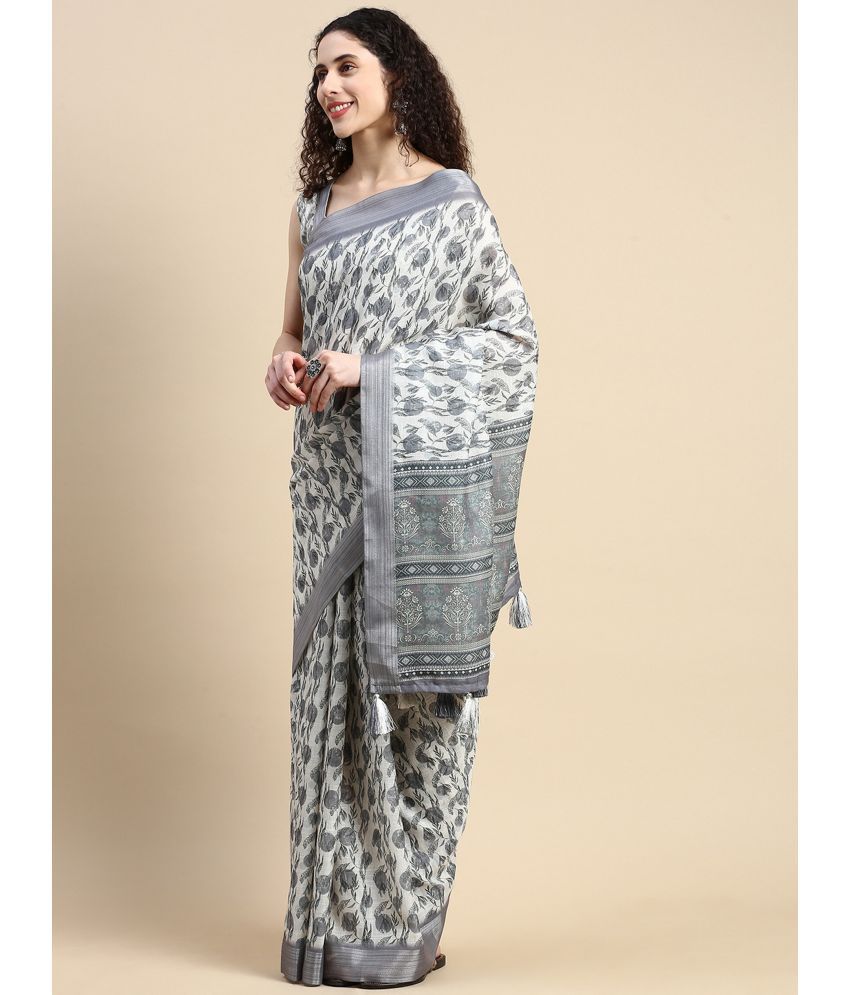     			Rekha Maniyar Fashions Nylon Printed Saree With Blouse Piece - White ( Pack of 1 )