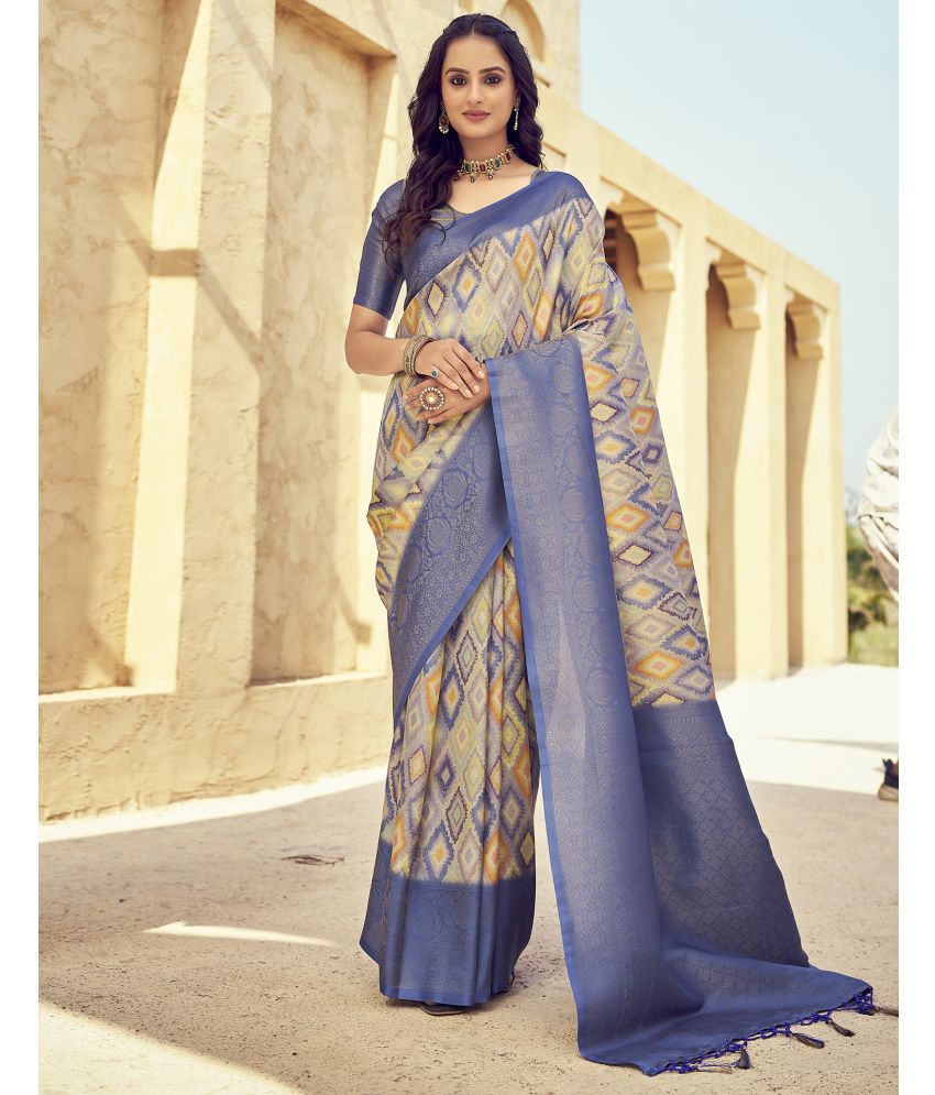     			Samah Art Silk Printed Saree With Blouse Piece - Blue ( Pack of 1 )