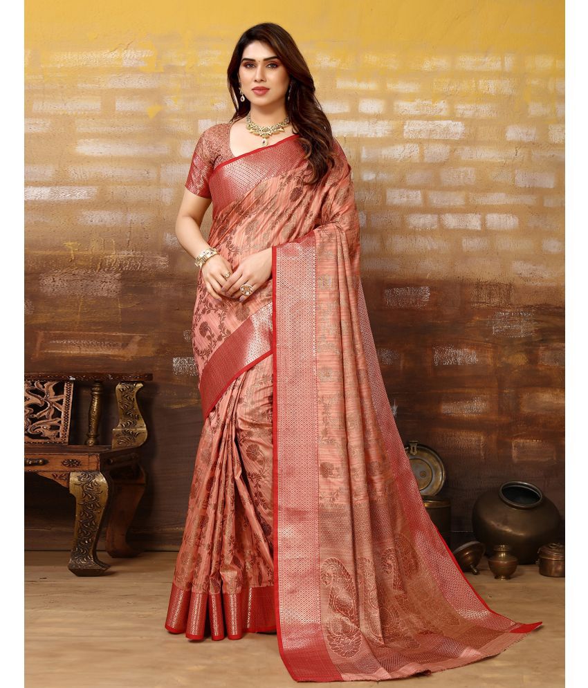     			Samah Art Silk Woven Saree With Blouse Piece - Pink ( Pack of 1 )
