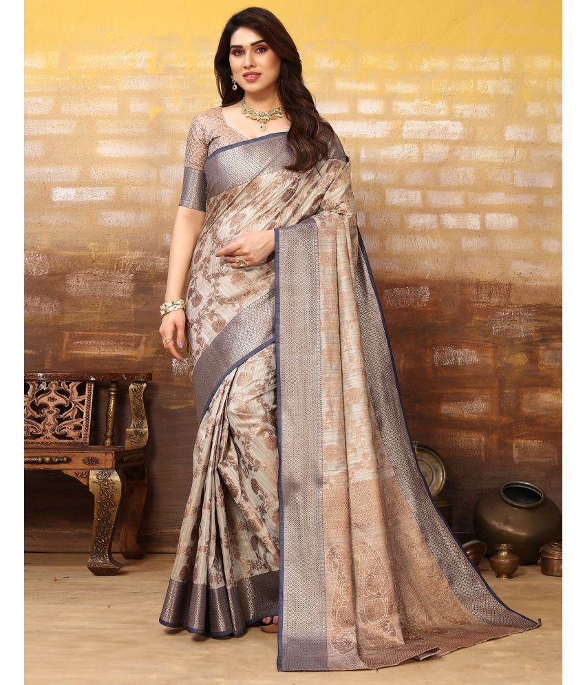     			Samah Art Silk Woven Saree With Blouse Piece - Grey ( Pack of 1 )