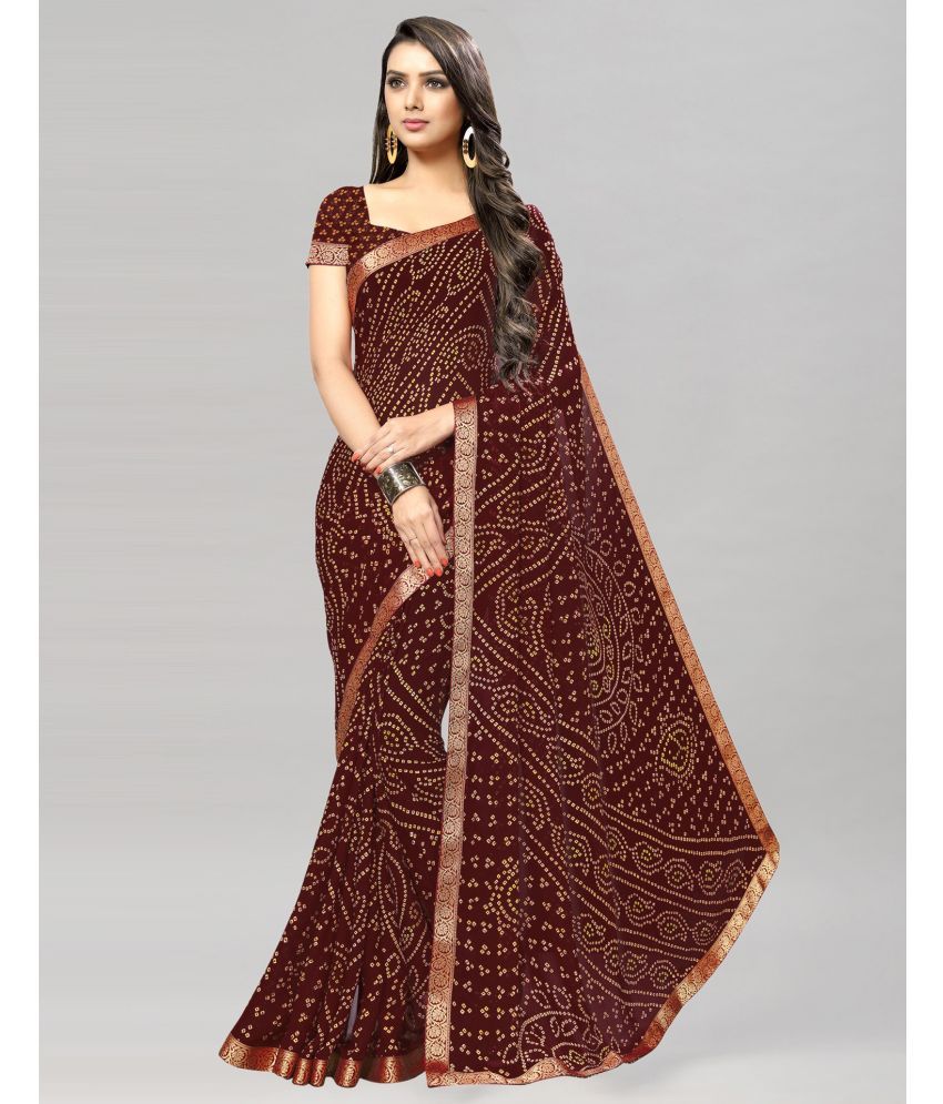     			Samah Chiffon Printed Saree With Blouse Piece - Maroon ( Pack of 1 )