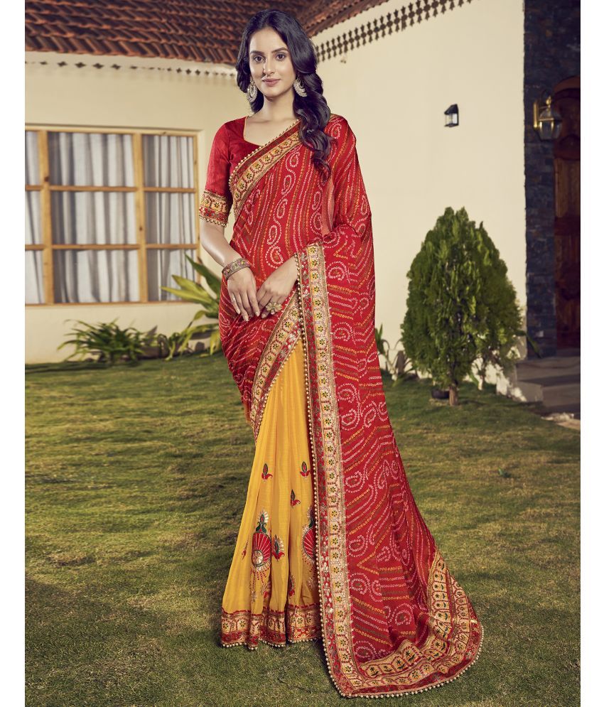     			Samah Chiffon Printed Saree With Blouse Piece - Red ( Pack of 1 )