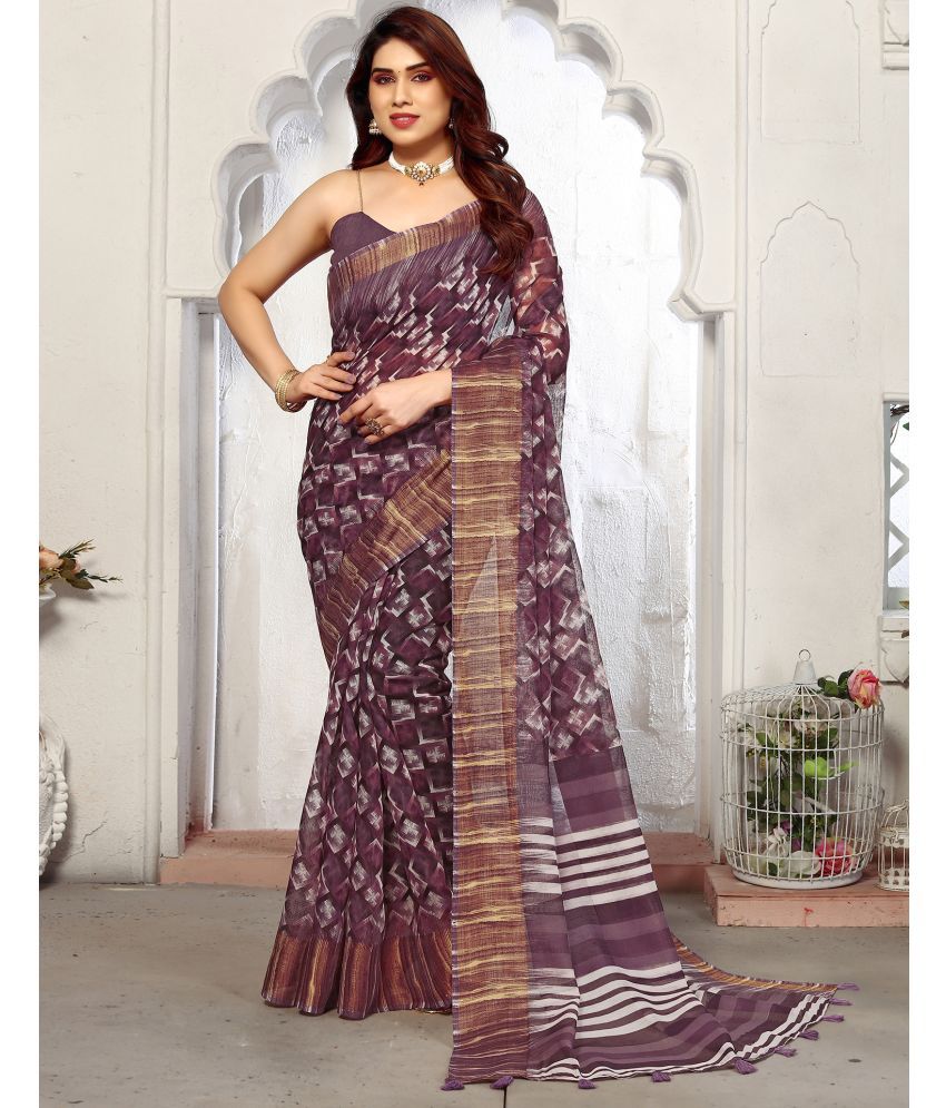     			Samah Cotton Blend Printed Saree With Blouse Piece - Brown ( Pack of 1 )