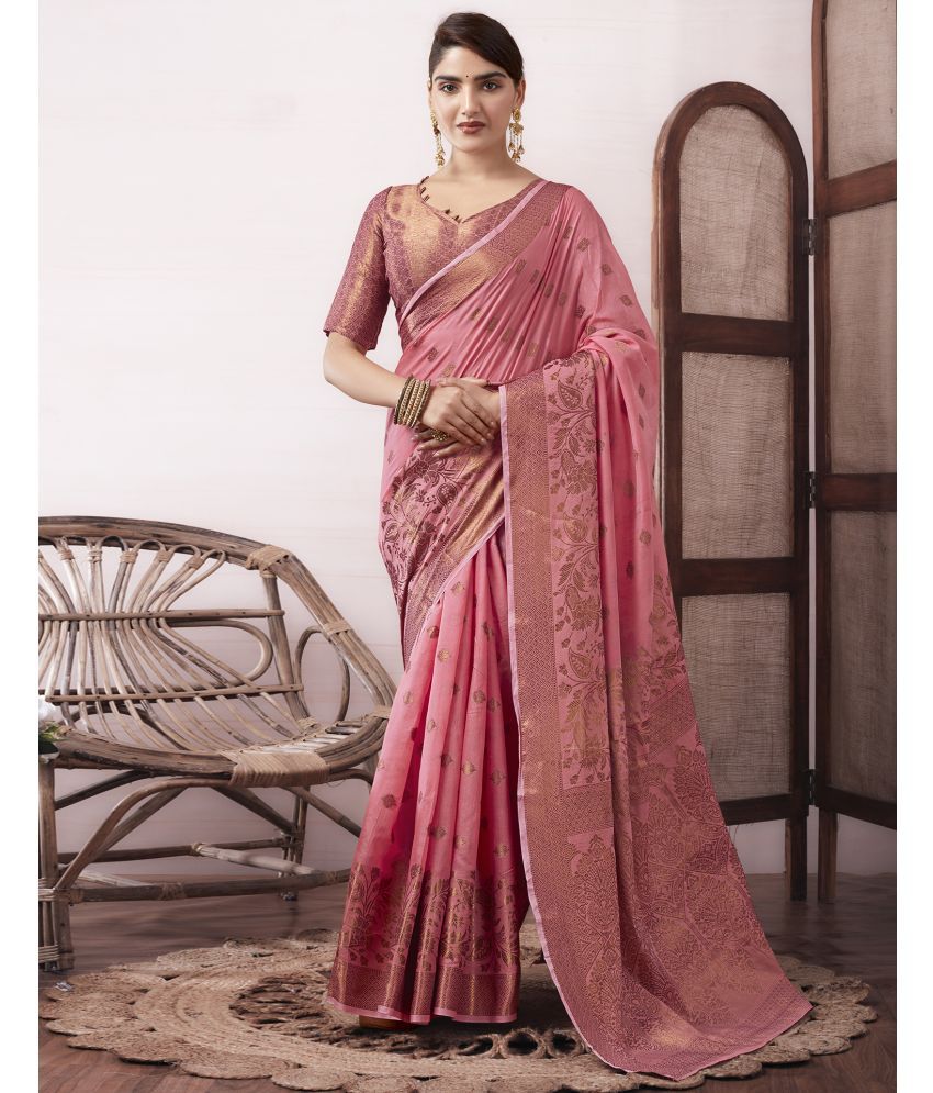     			Samah Cotton Silk Woven Saree With Blouse Piece - Fluorescent Pink ( Pack of 1 )