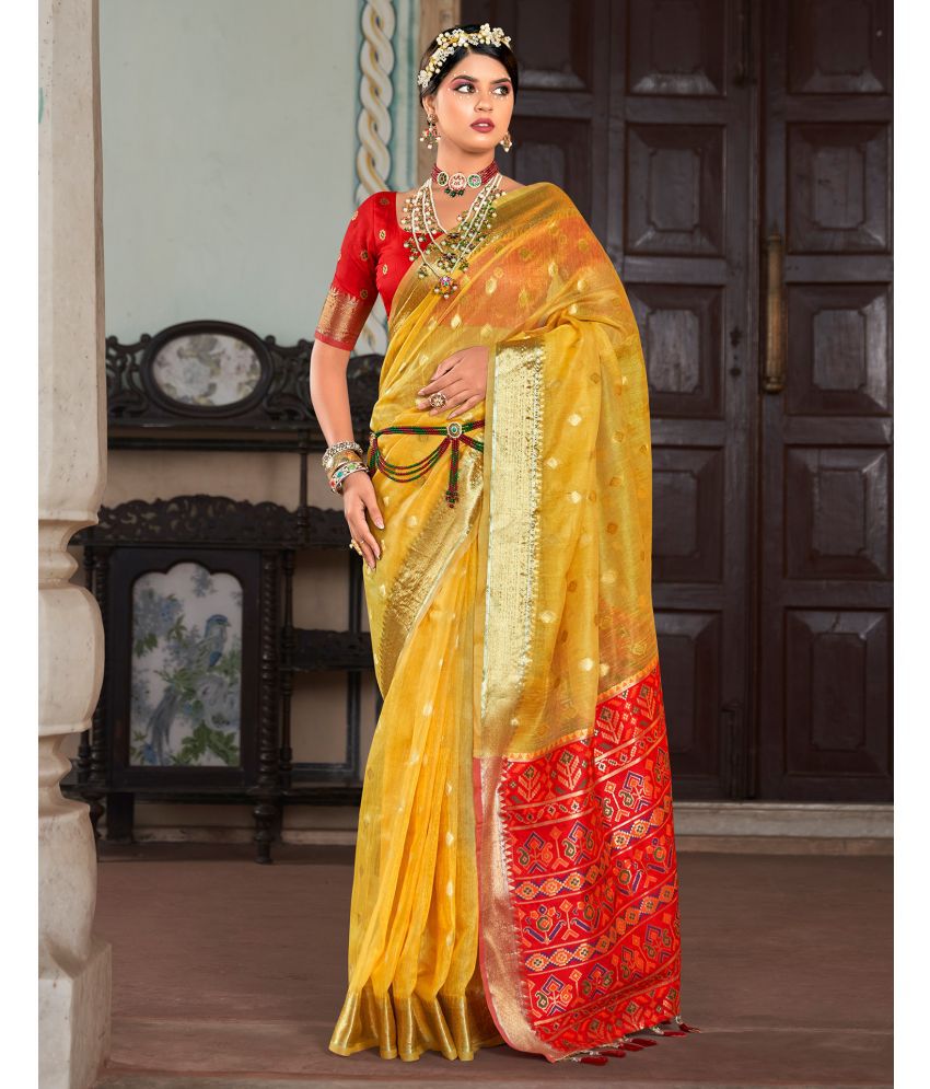     			Samah Cotton Silk Woven Saree With Blouse Piece - Yellow ( Pack of 1 )