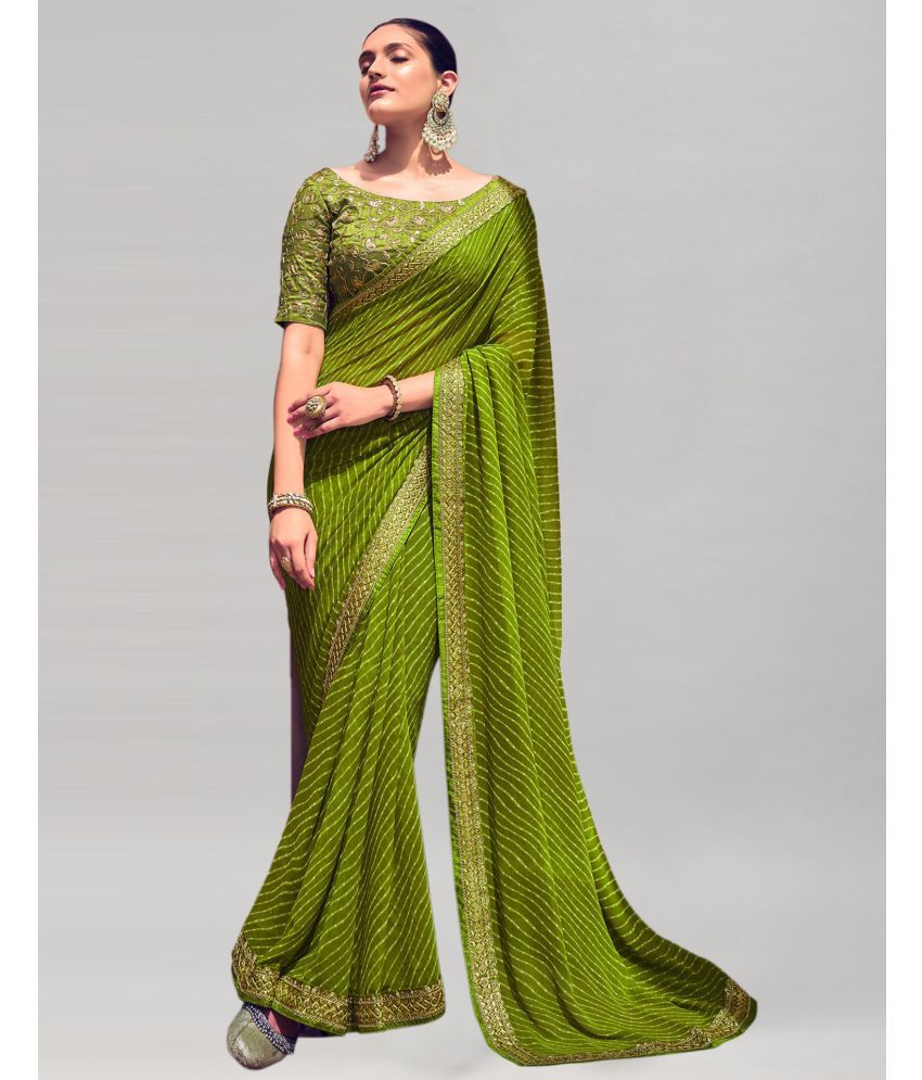     			Samah Georgette Printed Saree With Blouse Piece - LightGreen ( Pack of 1 )