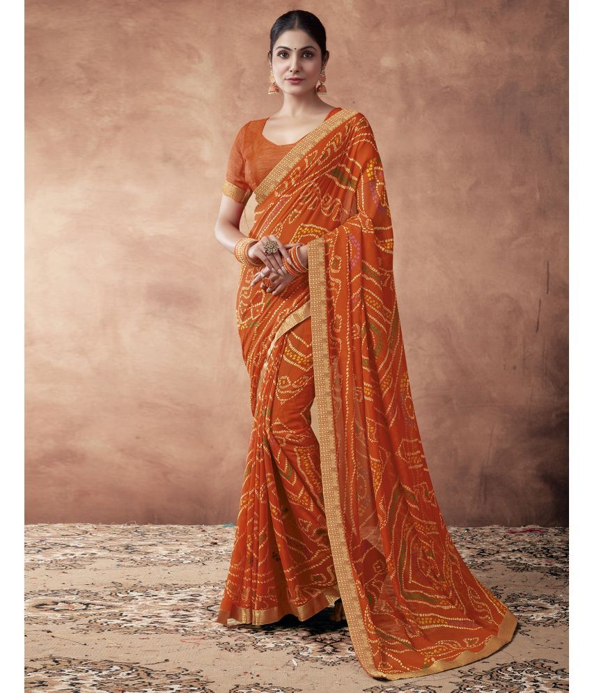     			Samah Georgette Printed Saree With Blouse Piece - Orange ( Pack of 1 )