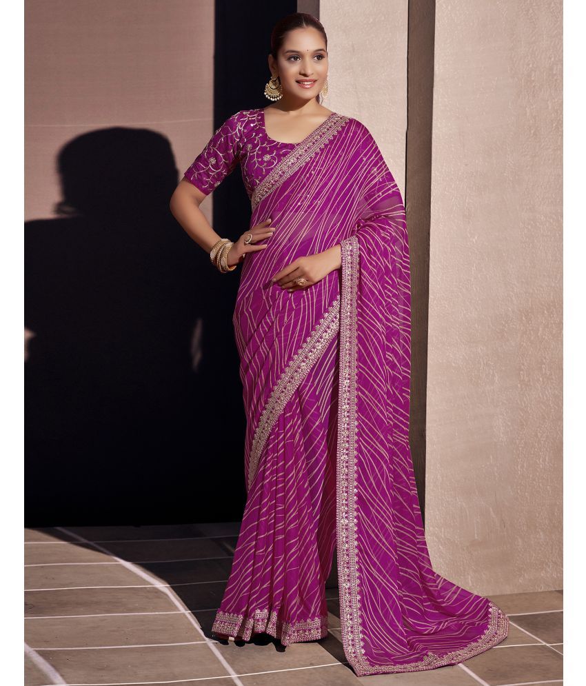     			Samah Georgette Printed Saree With Blouse Piece - Magenta ( Pack of 1 )