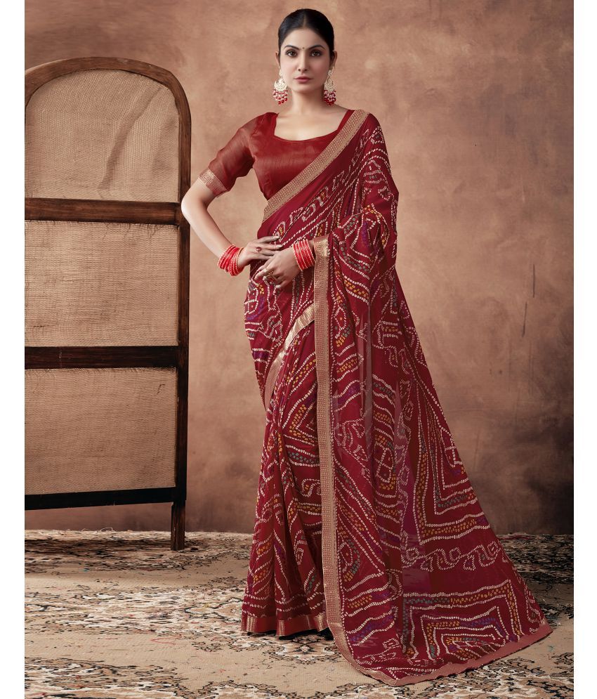     			Samah Georgette Printed Saree With Blouse Piece - Red ( Pack of 1 )