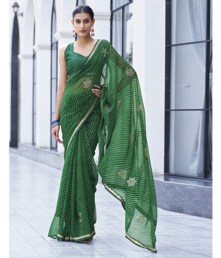     			Samah Georgette Printed Saree With Blouse Piece - Green ( Pack of 1 )
