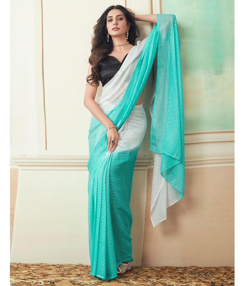     			Samah Georgette Woven Saree With Blouse Piece - Turquoise ( Pack of 1 )