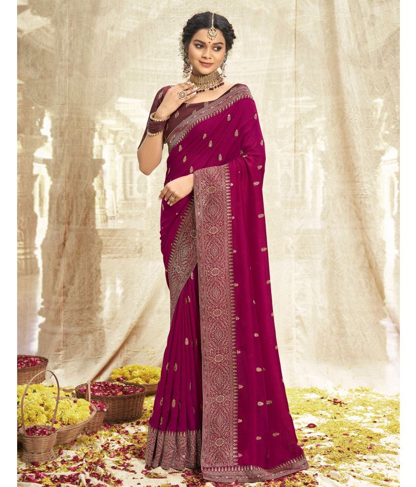     			Samah Silk Embroidered Saree With Blouse Piece - Maroon ( Pack of 1 )