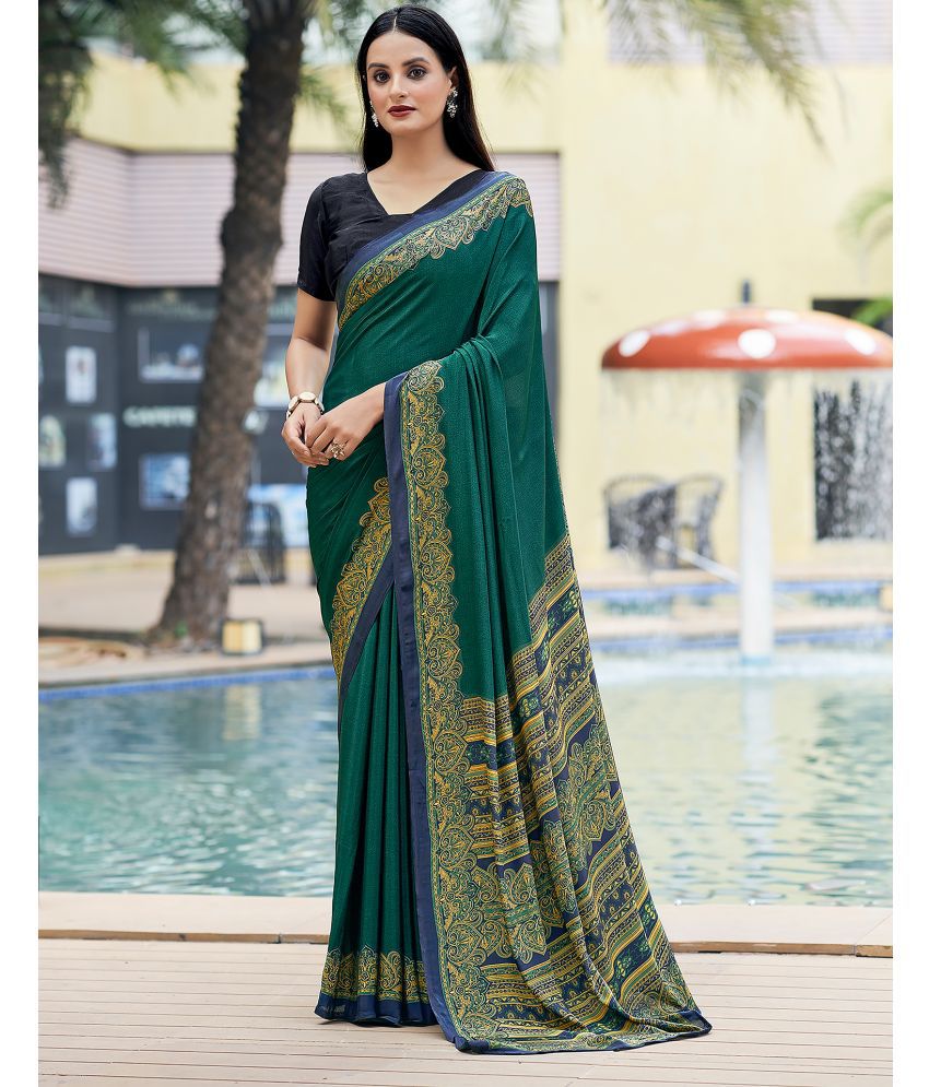     			Samah Silk Printed Saree With Blouse Piece - Rama ( Pack of 1 )