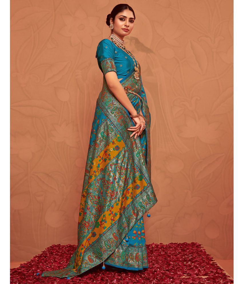     			Samah Silk Printed Saree With Blouse Piece - Blue ( Pack of 1 )