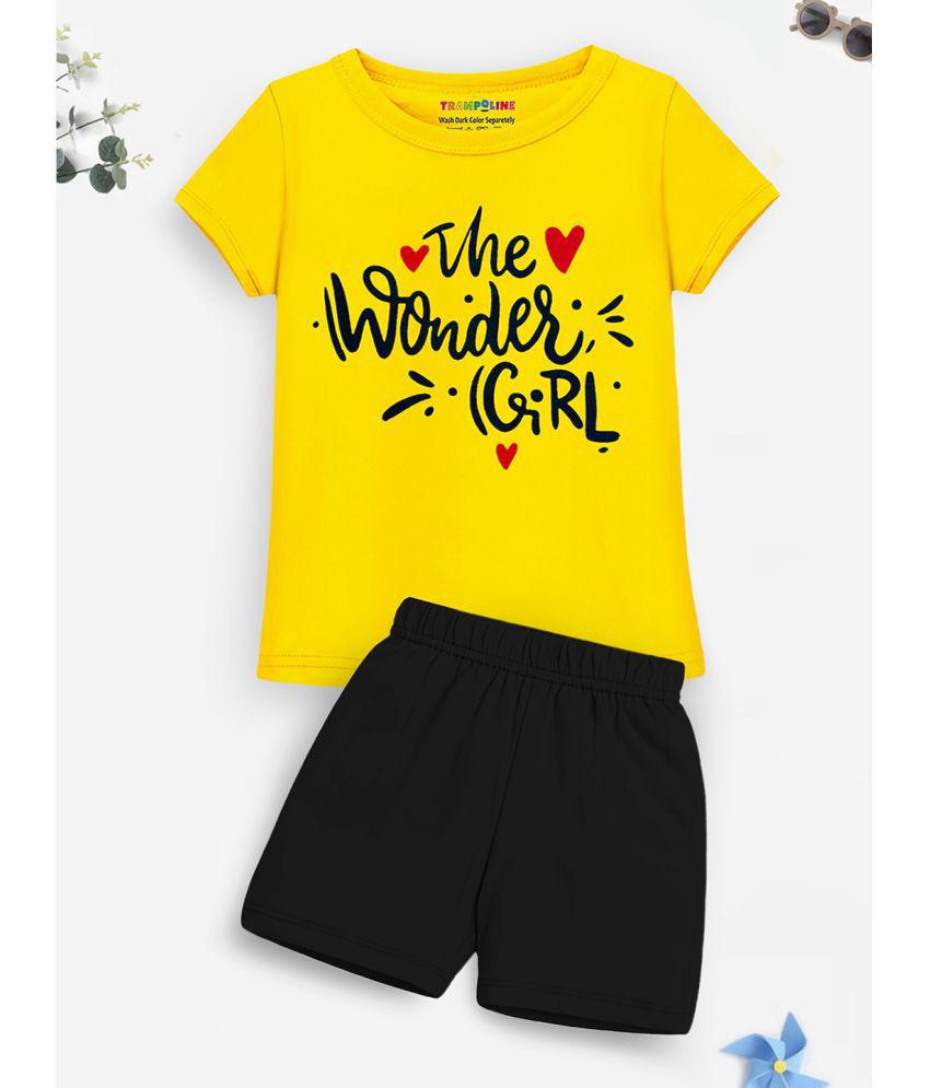     			Trampoline Yellow & Black Cotton Blend Girls Top With Shorts ( Pack of 1 )