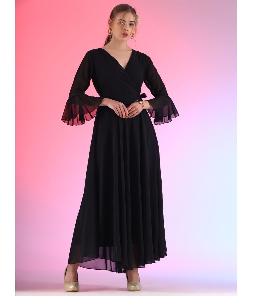     			kedar fab Georgette Solid Ankle Length Women's Fit & Flare Dress - Black ( Pack of 1 )