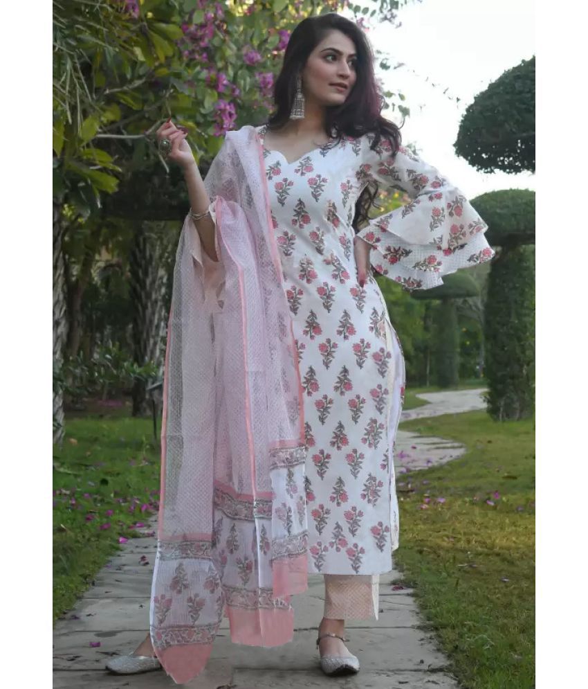     			kedar fab Rayon Printed Kurti With Pants Women's Stitched Salwar Suit - Pink ( Pack of 1 )