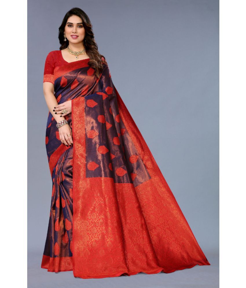     			Aadvika Banarasi Silk Printed Saree With Blouse Piece - Red ( Pack of 1 )