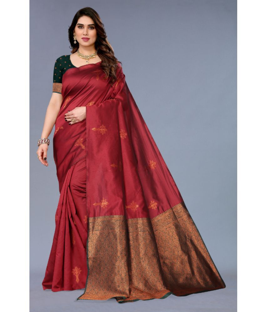     			Aadvika Banarasi Silk Printed Saree With Blouse Piece - Red ( Pack of 1 )