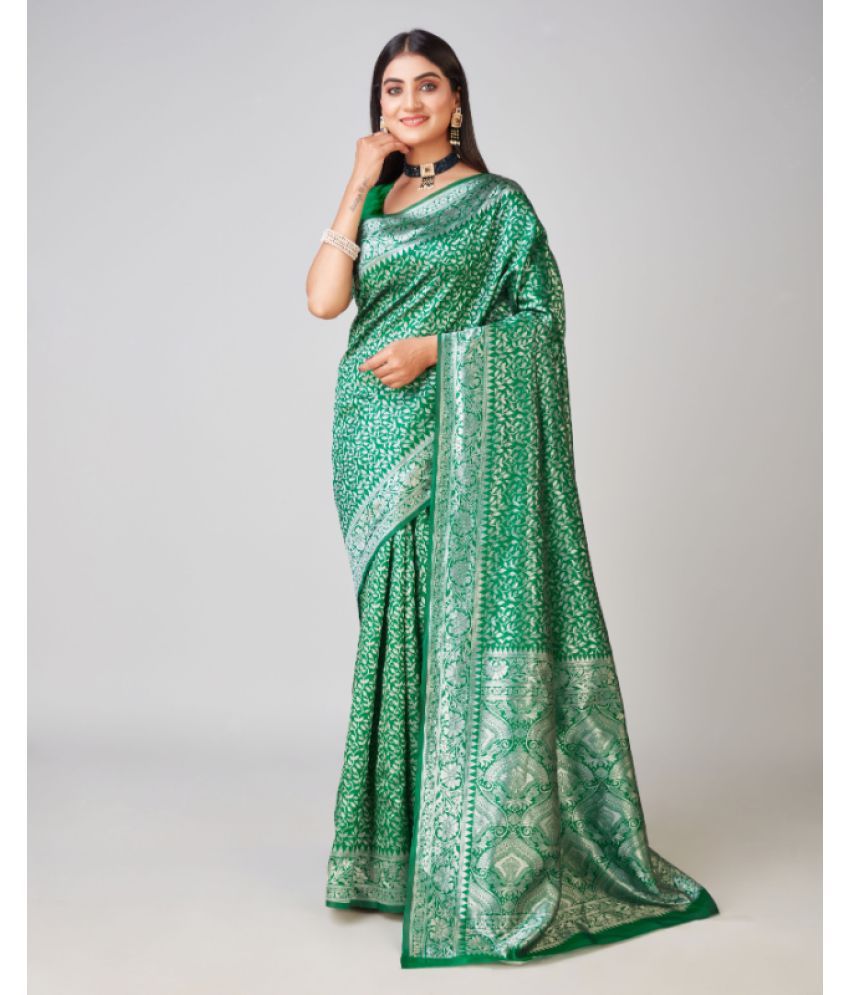     			Aadvika Banarasi Silk Printed Saree With Blouse Piece - Green ( Pack of 1 )