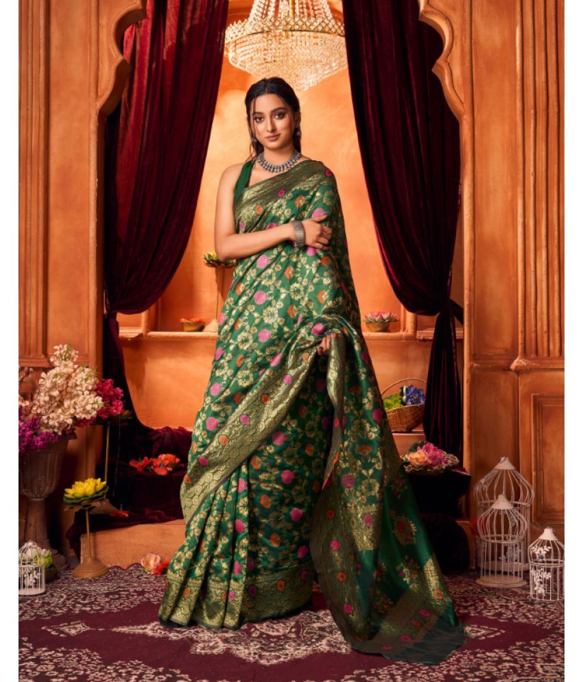     			Aadvika Banarasi Silk Printed Saree With Blouse Piece - Green ( Pack of 1 )