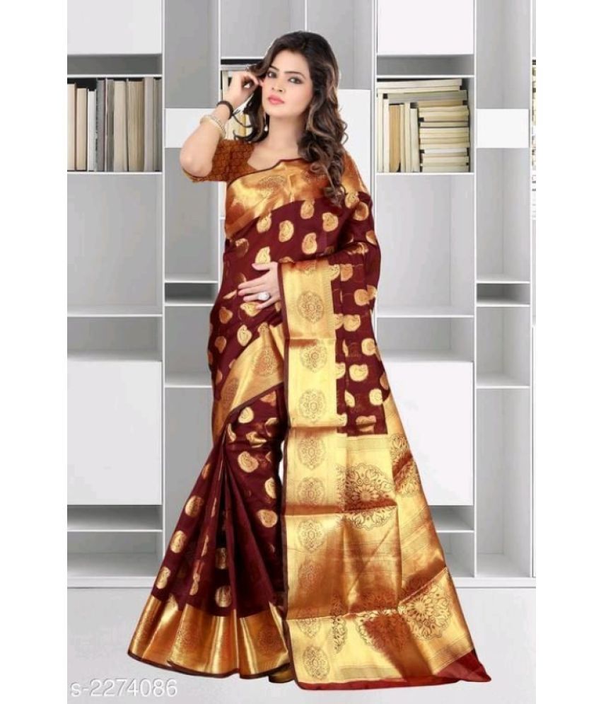     			Aadvika Banarasi Silk Printed Saree With Blouse Piece - Maroon ( Pack of 1 )