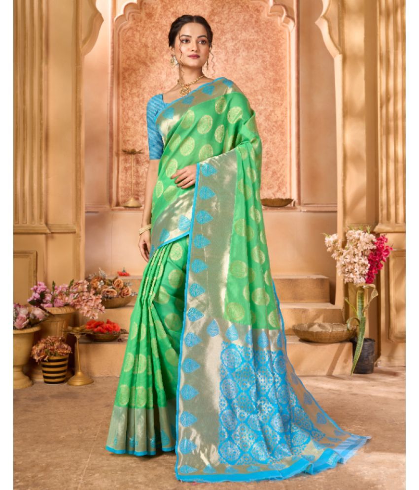     			Aadvika Banarasi Silk Printed Saree With Blouse Piece - Green ( Pack of 1 )