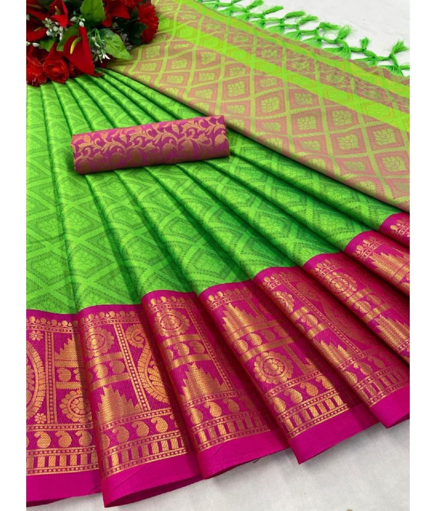     			Apnisha Banarasi Silk Embellished Saree With Blouse Piece - Lime Green ( Pack of 1 )