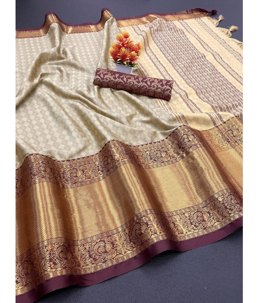     			Apnisha Cotton Silk Embellished Saree With Blouse Piece - Brown ( Pack of 1 )